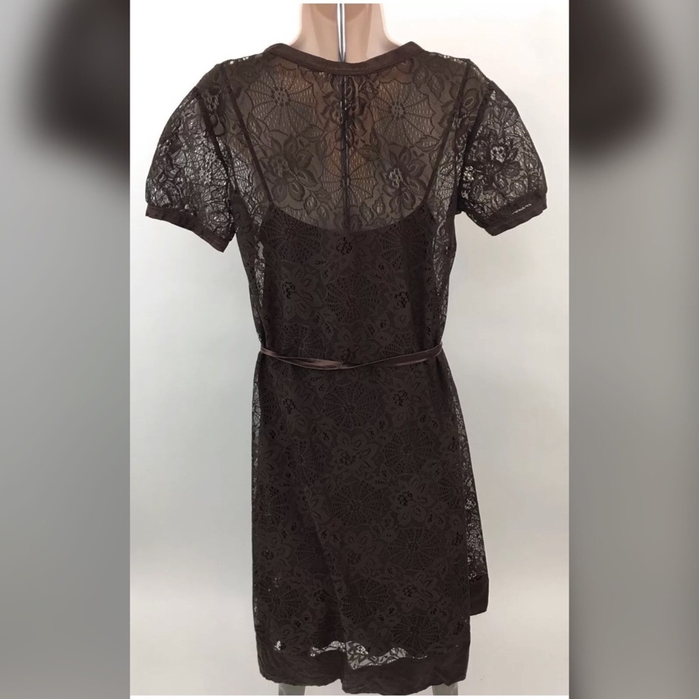 Zara Collection Lace Overlay Dress Brown Size L - Picture 4 of 7